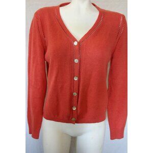 J.L. Plum Womens Button-Up Knit Cardigan Sweater Coral Size Medium